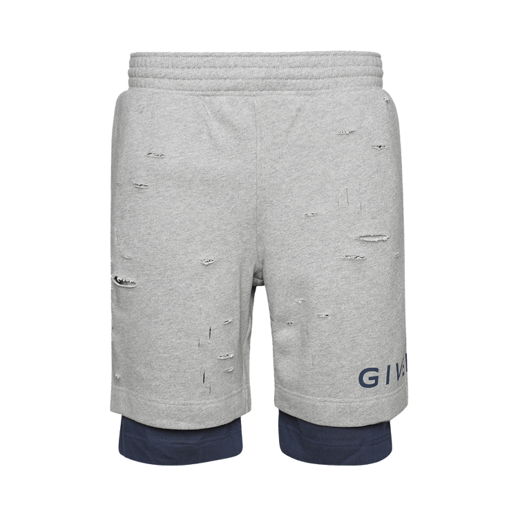 Givenchy Logo Printed Distressed Shorts 'Grey/Blue'