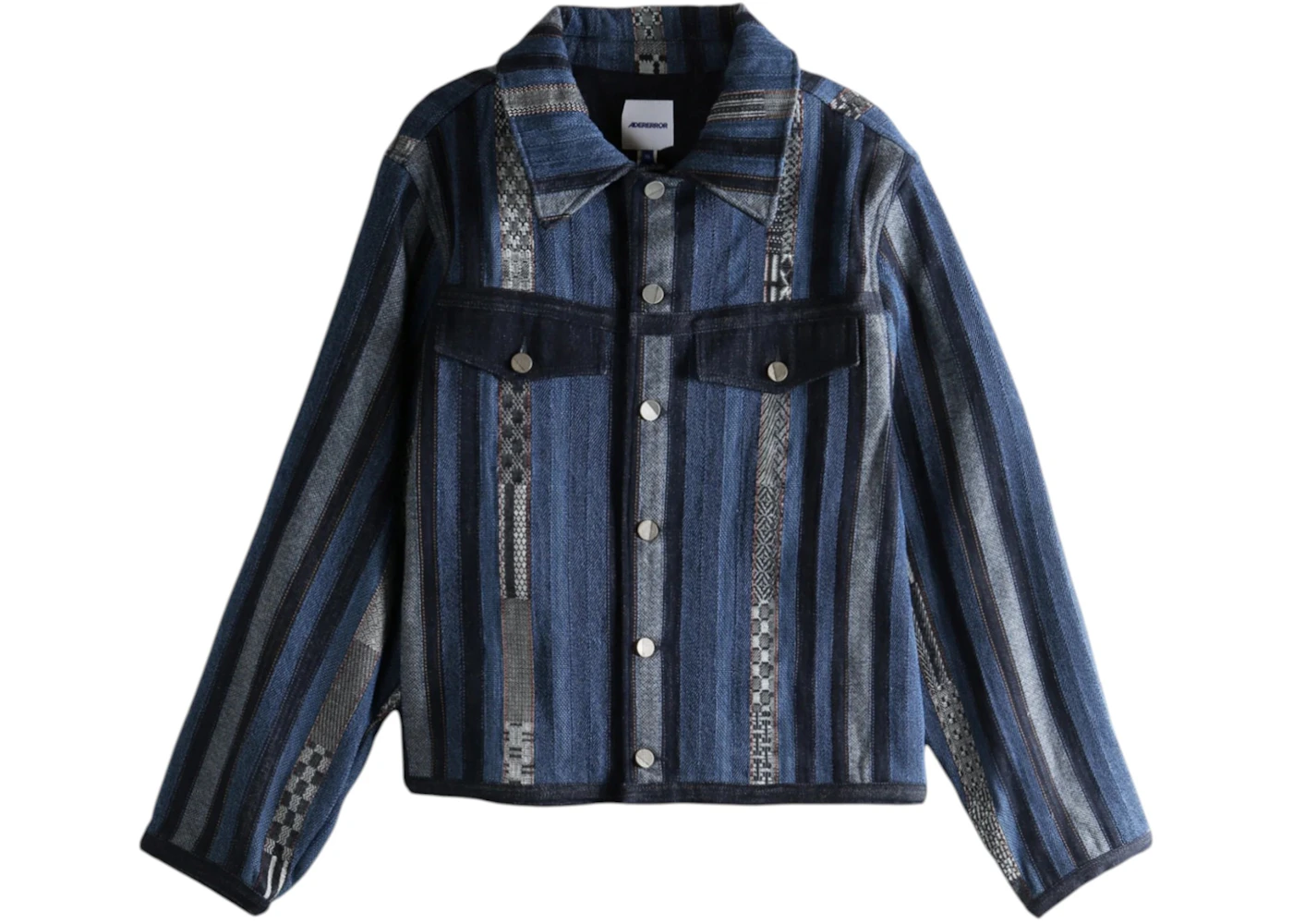 ADER error Collared Striped Pattern Button Jacket Blue