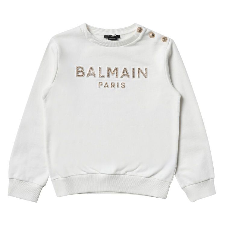Balmain Kids Logo Printed Crewneck Sweatshirt 'White'