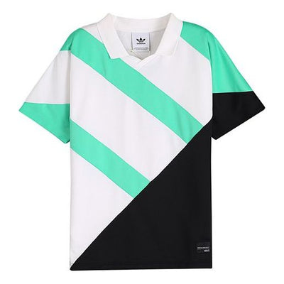 Men's adidas originals Eqt Colorblock Diagonal Stripes Lapel Short Sleeve White T-Shirt