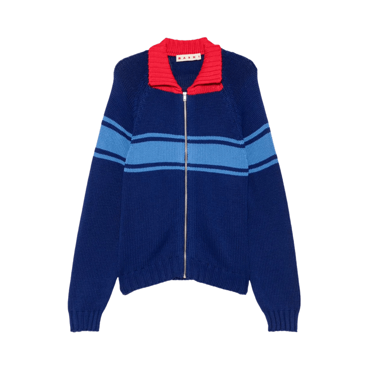 Marni Striped Zip-Up Cardigan 'Ocean'
