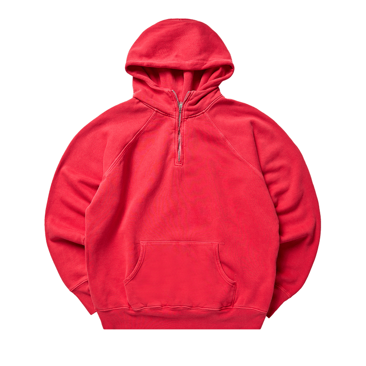 Les Tien Heavyweight Half Zip Raglan Hoodie 'Washed Crimson'