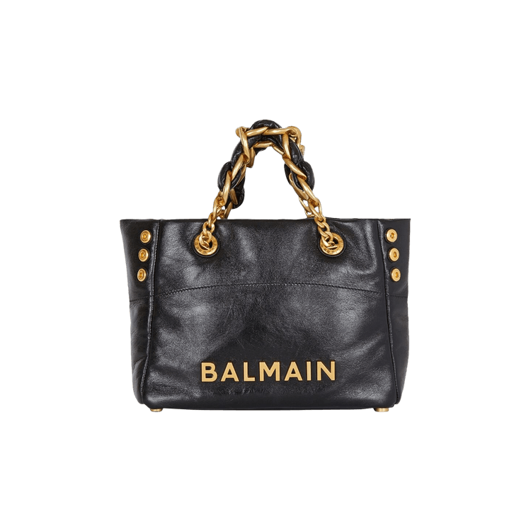 Balmain 1945 Soft Crinkled Leather Tote Bag 'Black'