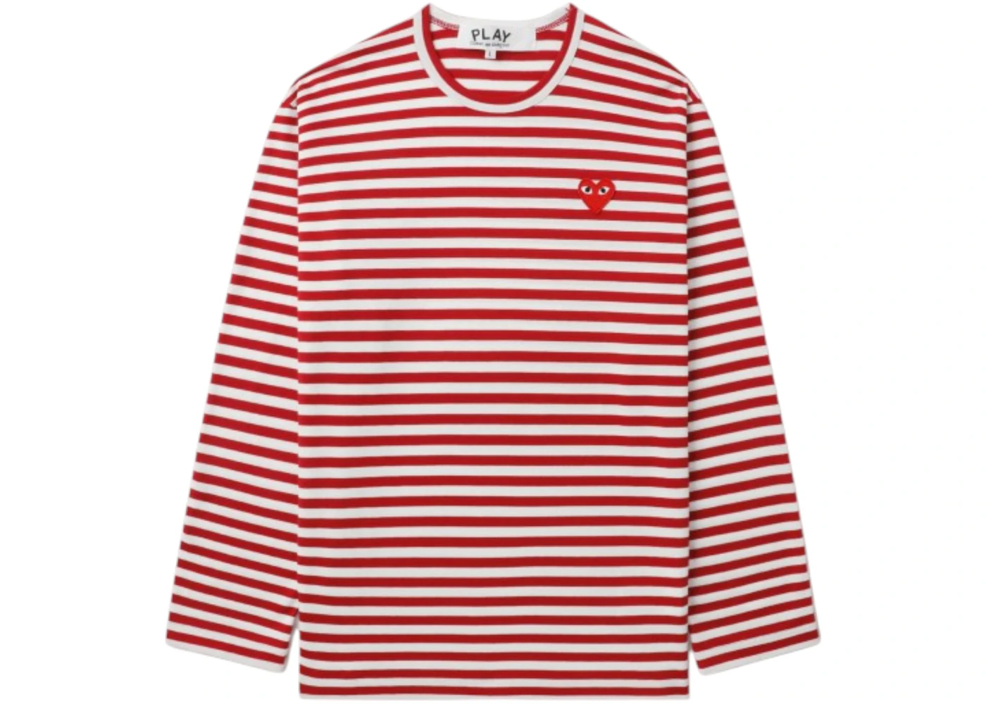 Comme des Garcons PLAY Heart Logo Striped Mens L/S T-shirt Bright Red