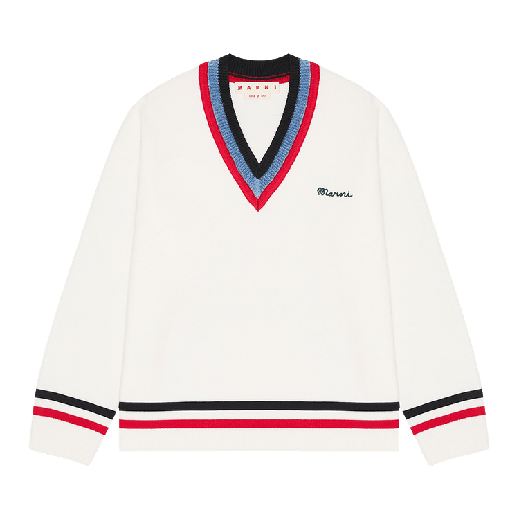 Marni V Neck Sweater 'White/Red/Blue'