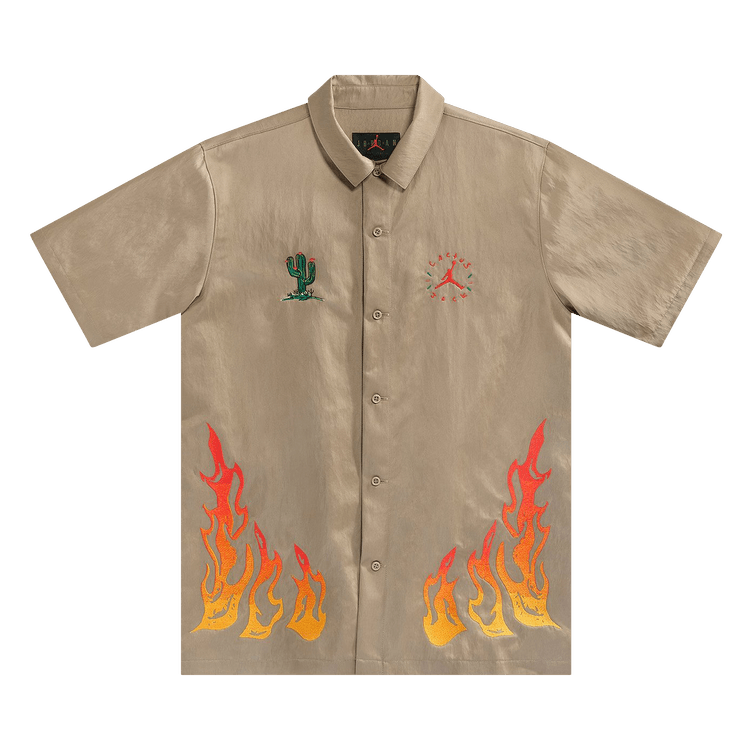 Cactus Jack by Travis Scott x Jordan Button Down Shirt 'Khaki/University Red'