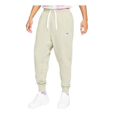 Nike Sportswear Embroidered Logo Solid Color Bundle Feet Sports Pants Beige Creamy