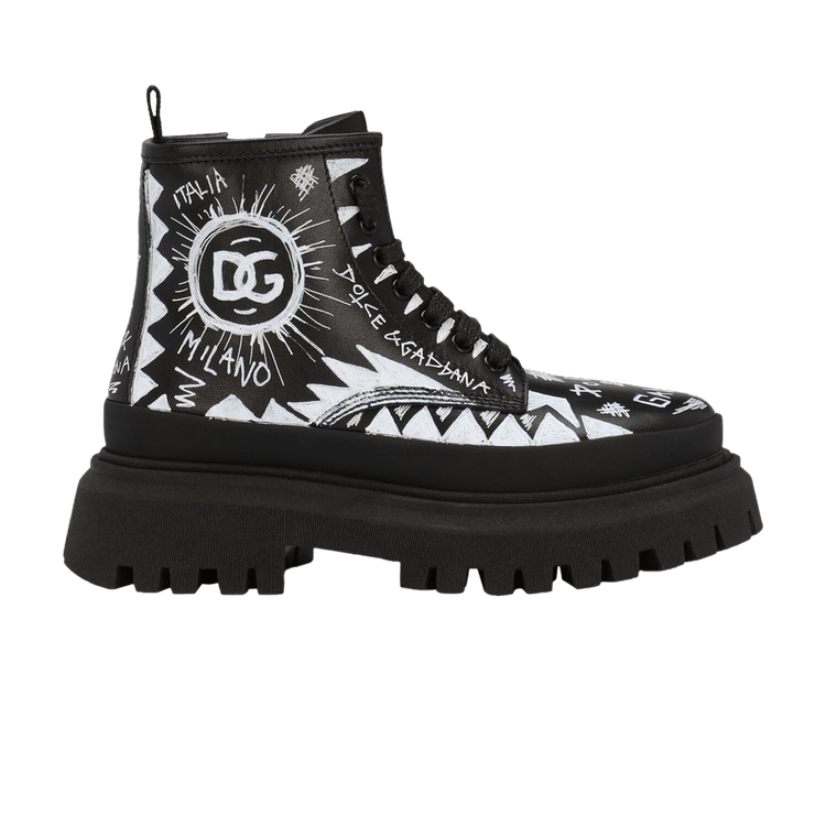 Dolce & Gabbana Combat Boot Kids 'Black Graffiti'