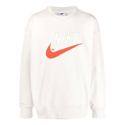 Men's Nike Swoosh Brand Logo Printing Round Neck Pullover Long Sleeves White