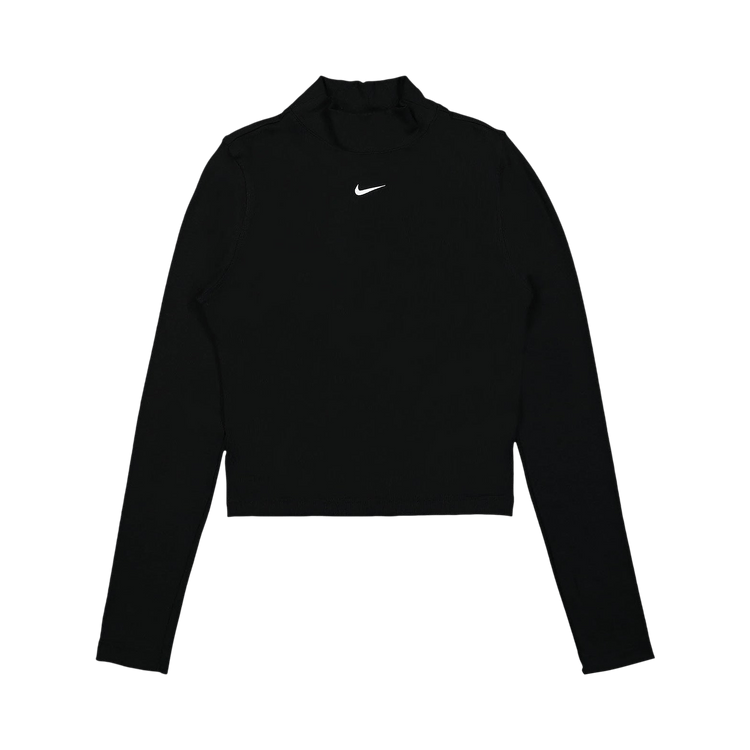 Nike NSW Essential Ribbed Mock-Neck Long-Sleeve Top 'Black/White'