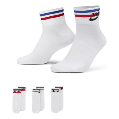Nike Everyday Ankle Alphabet Logo Pattern Casual Sports Socks 3 Pairs White