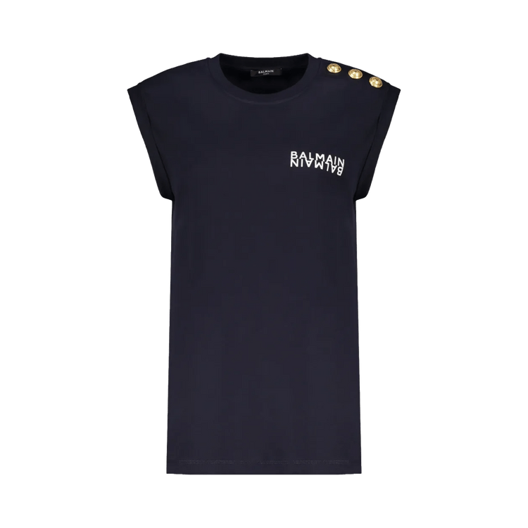 Balmain Cotton Sleeveless Logo Tank T-Shirt 'Navy'