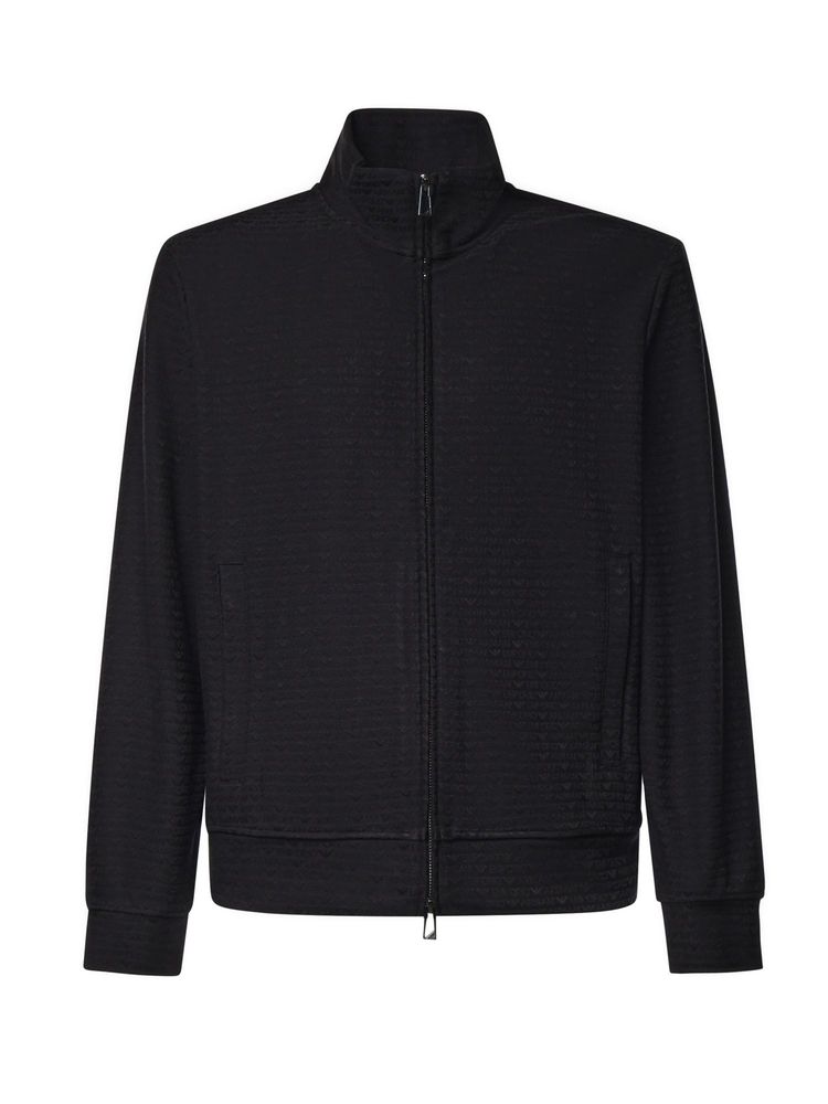 Emporio Armani Zip-Up Monogram Knitted Sweater