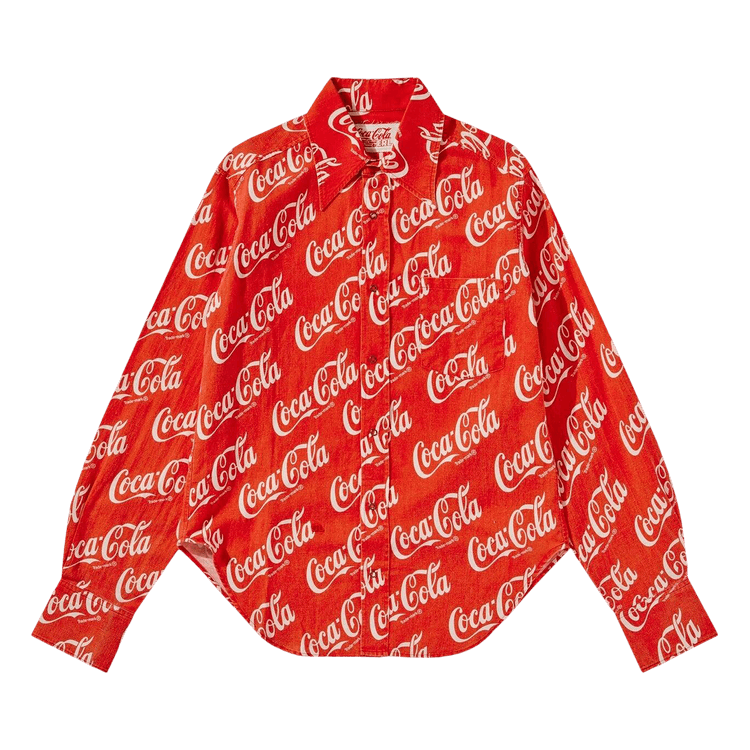 ERL Woven Printed Button Up Shirt 'Red Coca Cola'
