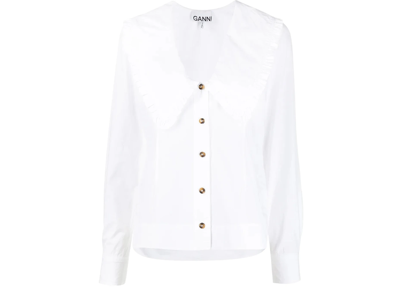 Ganni Cotton Poplin V-Neck Shirt White