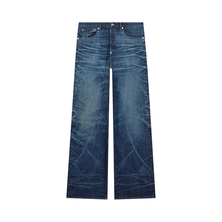 Kenzo Turn Up Wide Fit Jeans 'Stone Bleached Dirty Blue Denim'