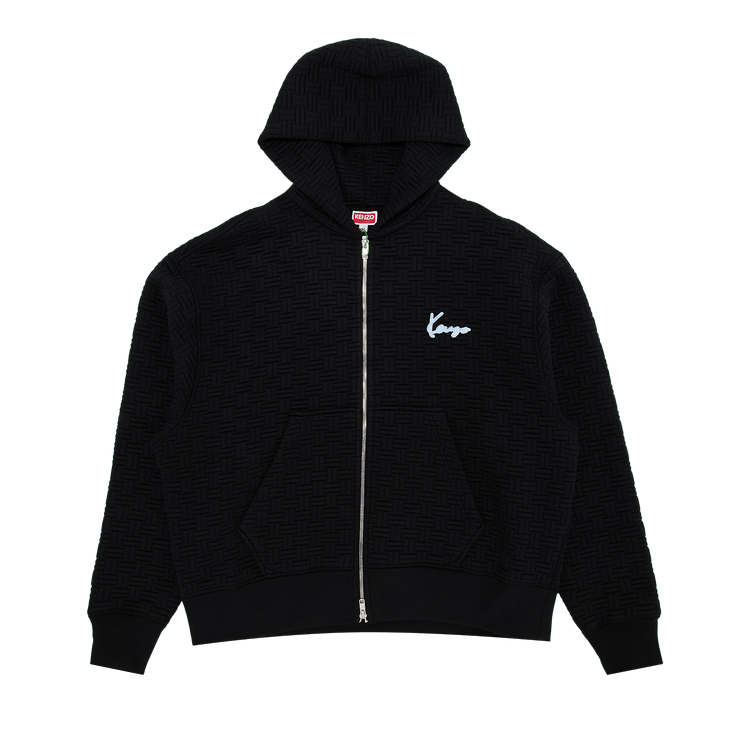 Kenzo Weave Embroidered Boxy Full Zip Hoodie 'Black'