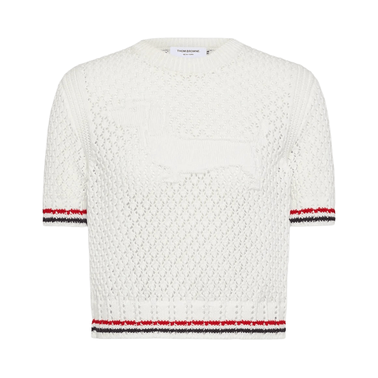 Thom Browne Hector Icon Pointelle Stitch Crewneck T-Shirt 'White'