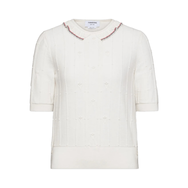 Thom Browne Wool Bobble Lace Trim T-Shirt 'White'