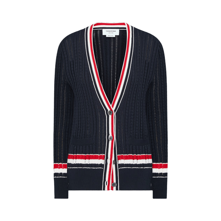 Thom Browne Neck Elongated RWB Stripe Cardigan 'Navy'