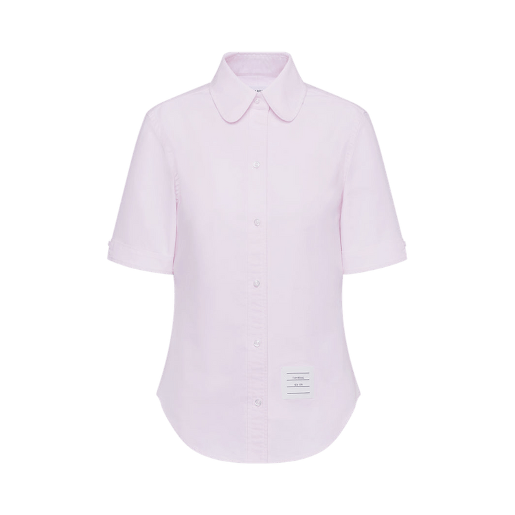 Thom Browne Classic Short-Sleeve Round Collar Shirt In Oxford 'Light Pink'