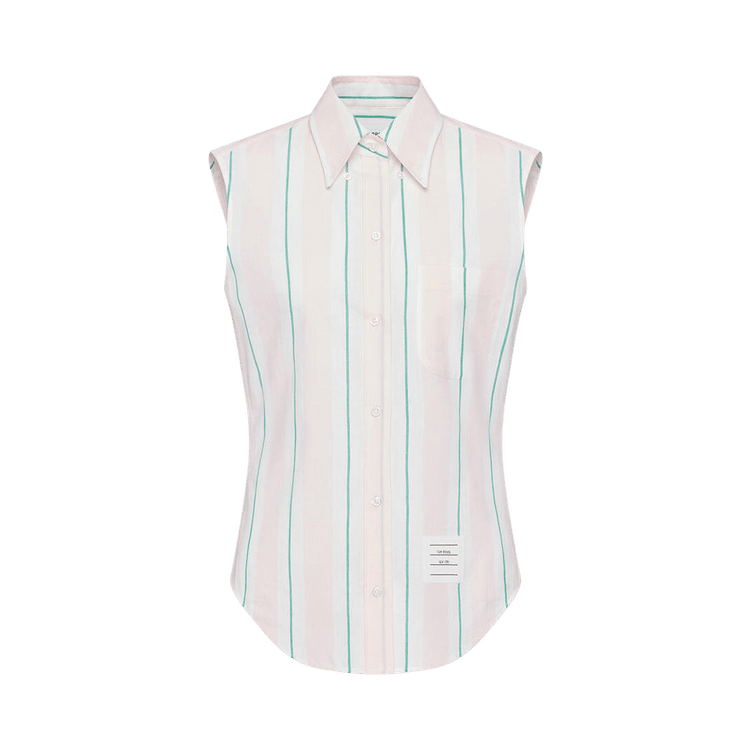 Thom Browne Classic Stripe Madras Sleeveless Button Down 'Light Pink'
