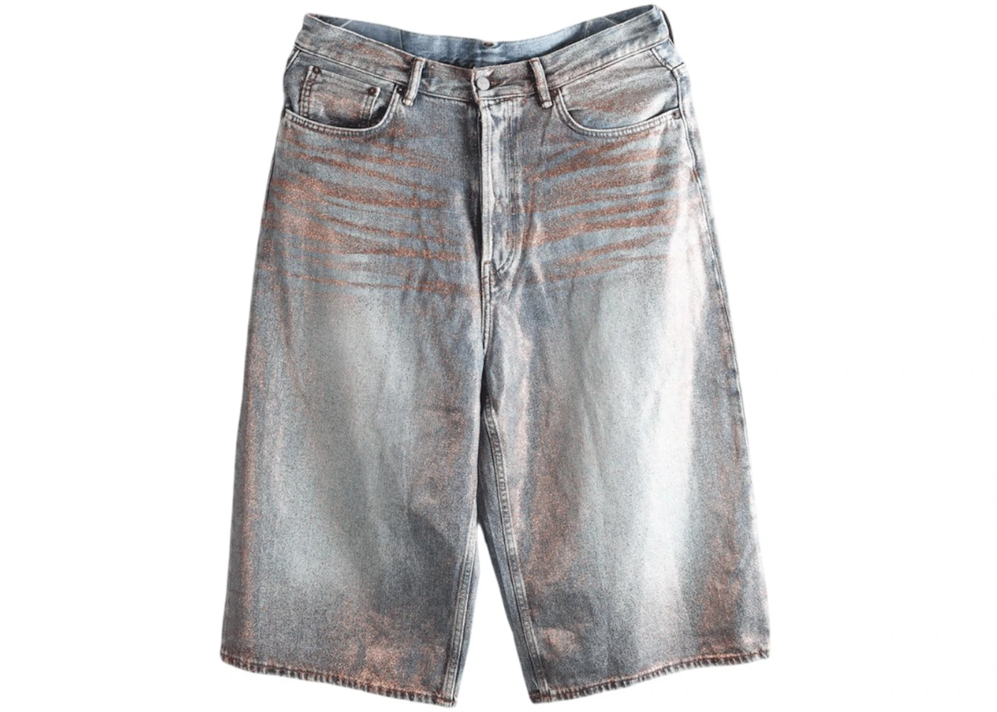 Acne Studios Core Wide Leg Denim Shorts Rose Copper Light Blue