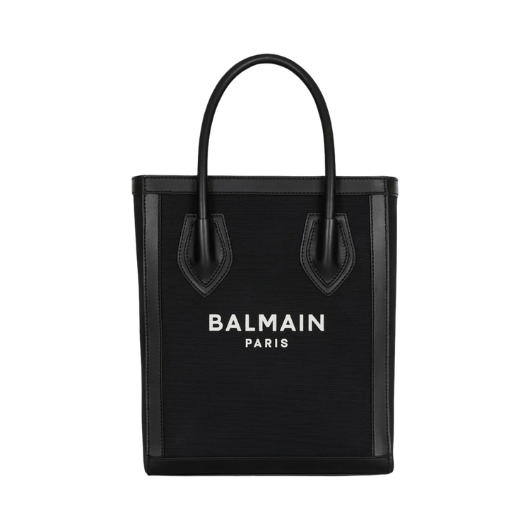 Balmain Leather Trimmed Canvas Tote Bag 'Black'
