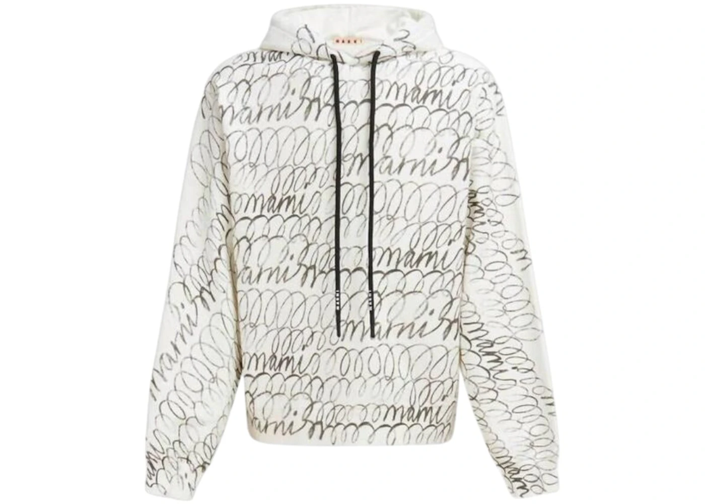 Marni Scribbled Organic Cotton Motif Hoodie Natural White