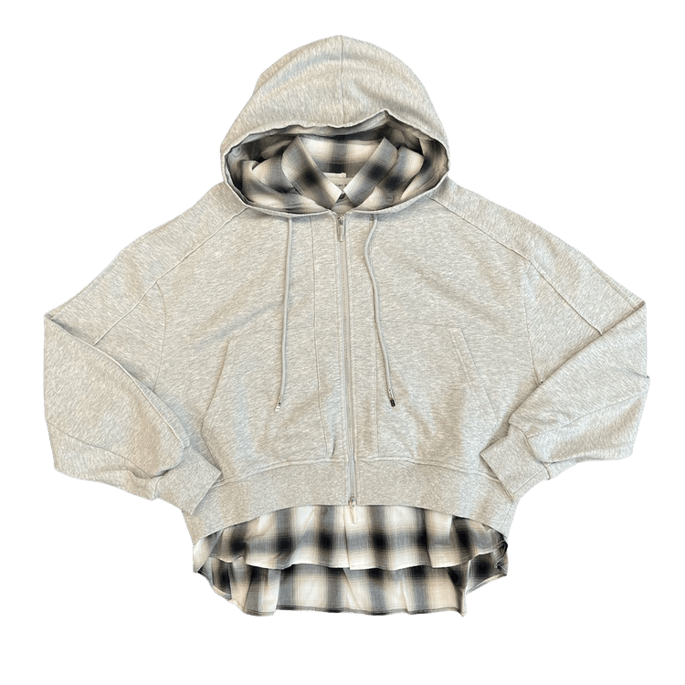 Feng Chen Wang 2 In 1 Zip Hoodie With Check Shirt 'Grey'