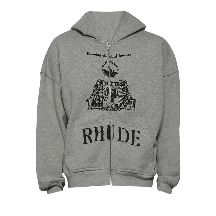 Rhude Youth Of America Zip Up Hoodie 'Heather Grey/Black'