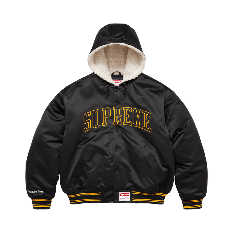 Supreme x Mitchell & Ness Lined Hooded Satin Varsity Jacket 'Black'