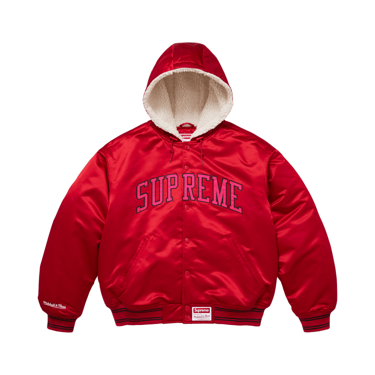 Supreme x Mitchell & Ness Lined Hooded Satin Varsity Jacket 'Red'