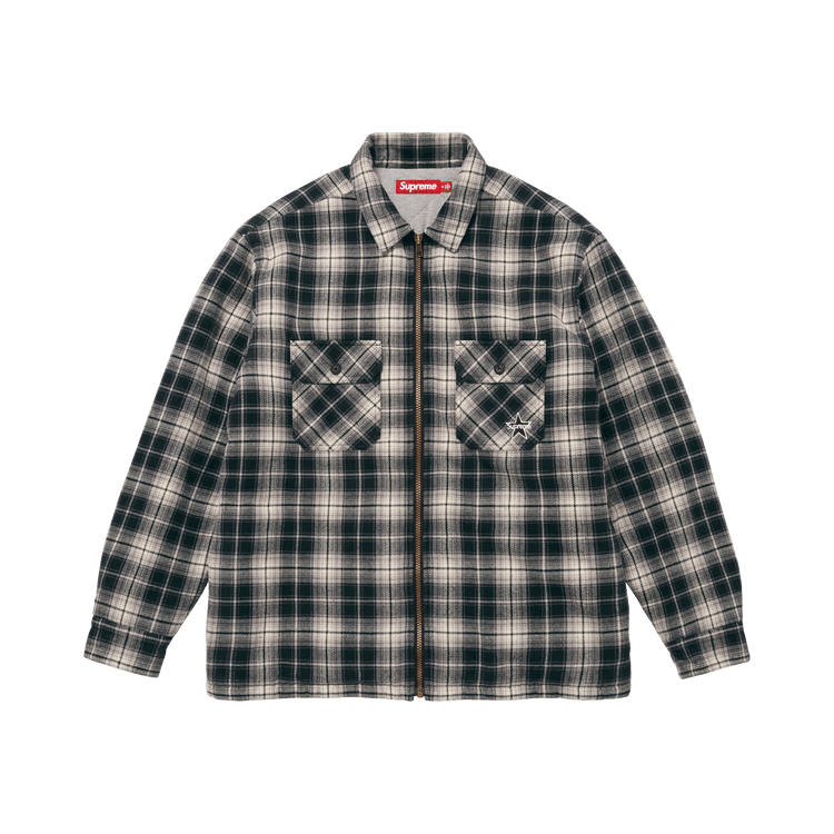 Supreme Thermal Lined Zip Up Flannel Shirt 'Black'