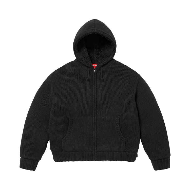 Supreme Faux Shearling Lined Zip Up Hooded Sweater 'Black'