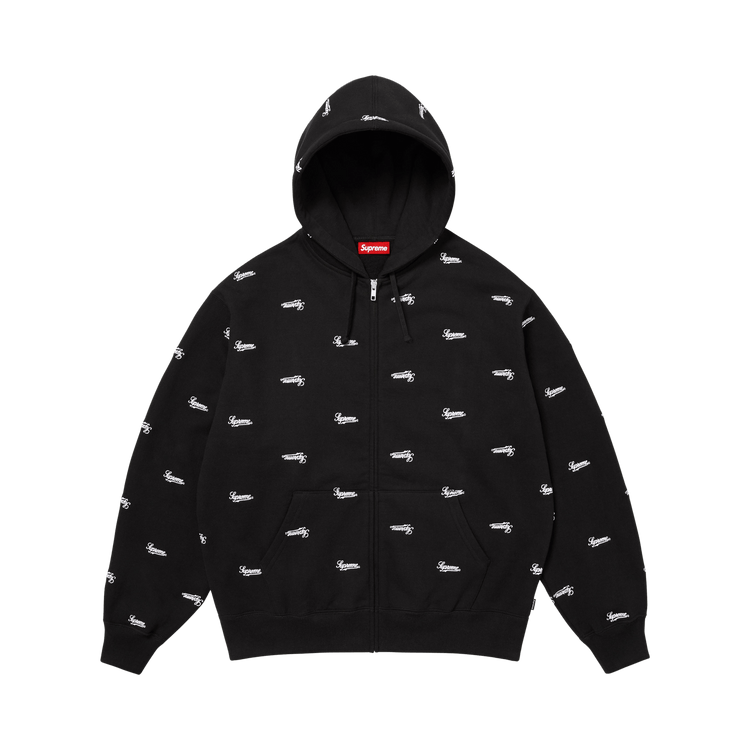 Supreme Repeat Script Zip Up Hooded Sweatshirt 'Black'