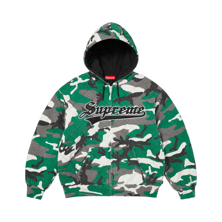 Supreme Quilted Zip Up Hooded Sweatshirt 'Green Camo'