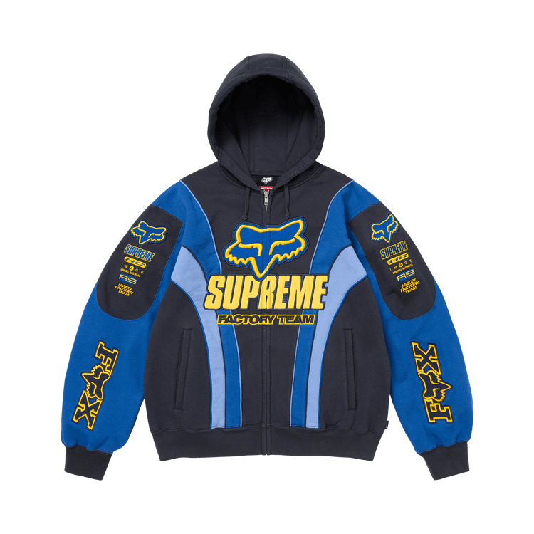 Supreme x Fox Racing Zip Up Hooded Sweatshirt 'Navy'