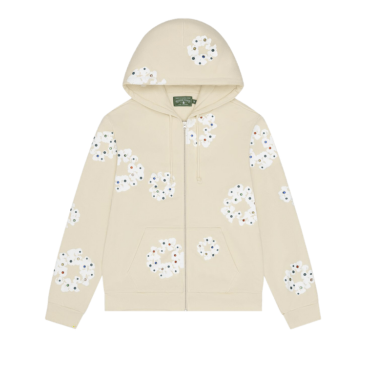Denim Tears Rhinestone Cotton Wreath Zip Hoodie 'Oatmeal'