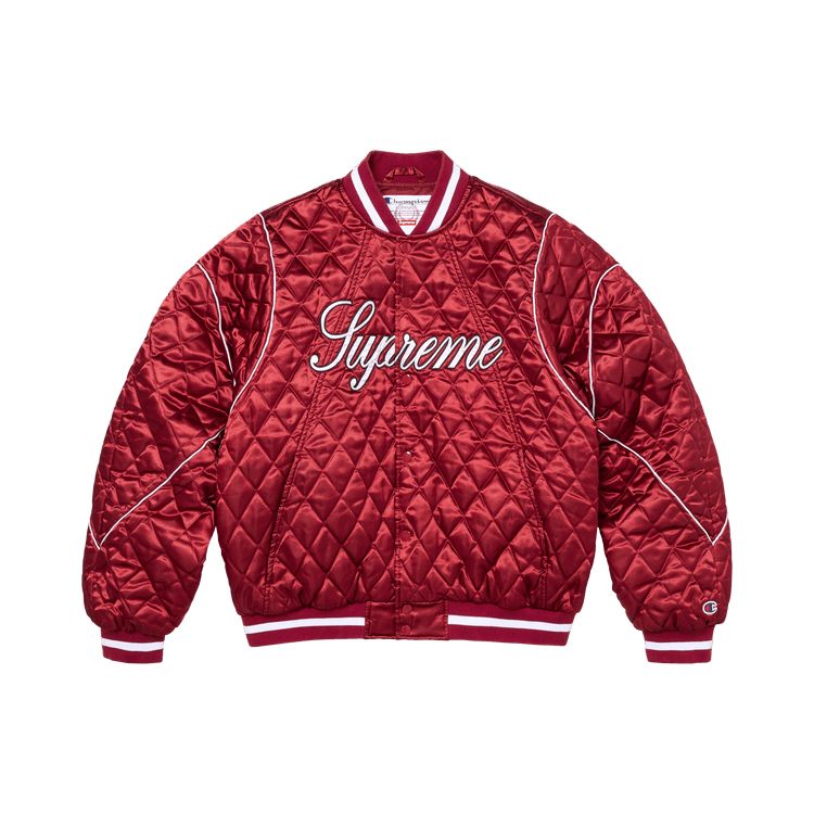 Supreme x Champion Quilted Satin Varsity Jacket 'Dark Red'
