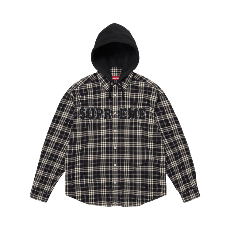 Supreme Appliqué Hooded Flannel Shirt 'Black'