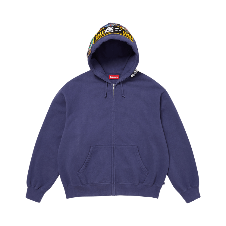 Supreme Patches Zip Up Hooded Sweatshirt 'Washed Navy'