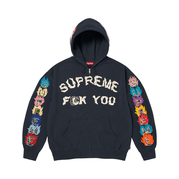 Supreme Fuck You Zip Up Hooded Sweatshirt 'Navy'