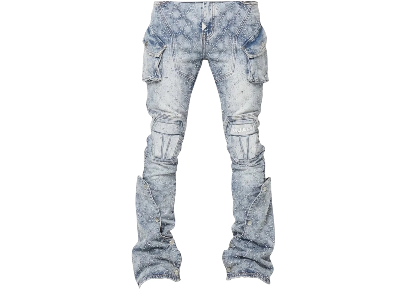 Guapi Aqua Blue Coffin Arc Embellished Denim Jeans Blue