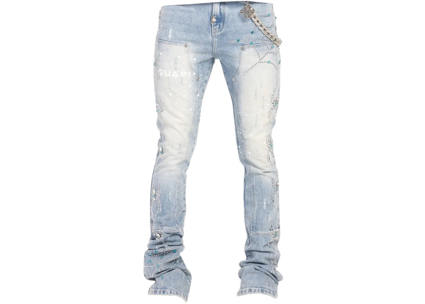 Guapi Aqua Blue Spider Denim Jeans Aqua Blue