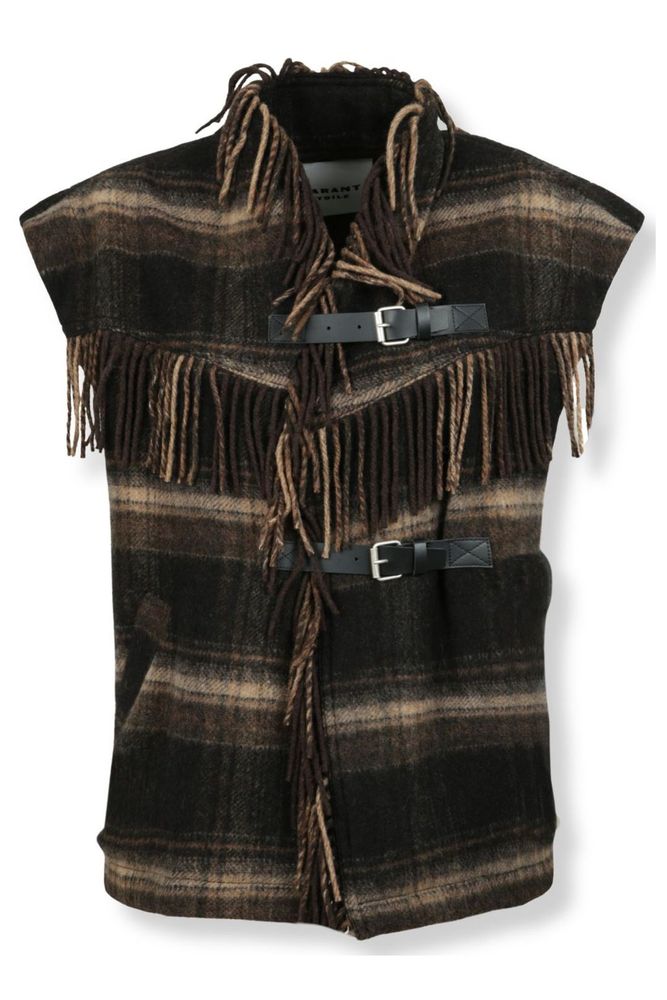 Isabel Marant Étoile Ginesa Fringe Plaid Gilet