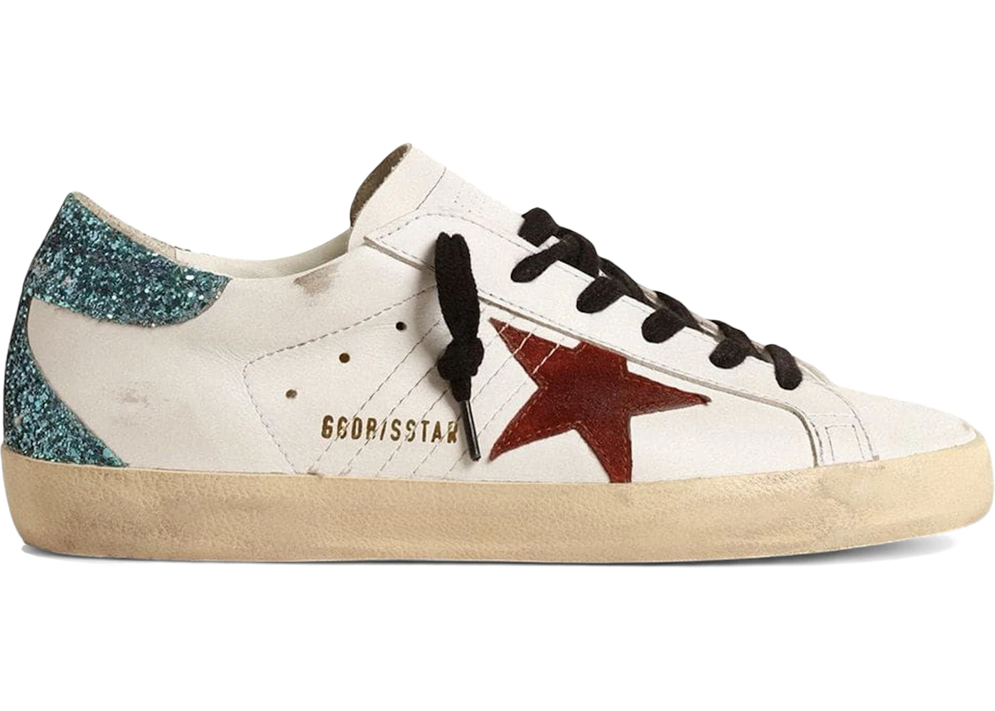 Golden Goose Super-Star White Burgundy Light Blue Glitter Heel (Women's)