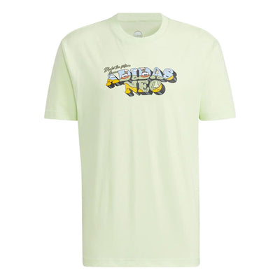 Men's adidas neo Cartoon Logo Printing Sports Short Sleeve Acid Green T-Shirt