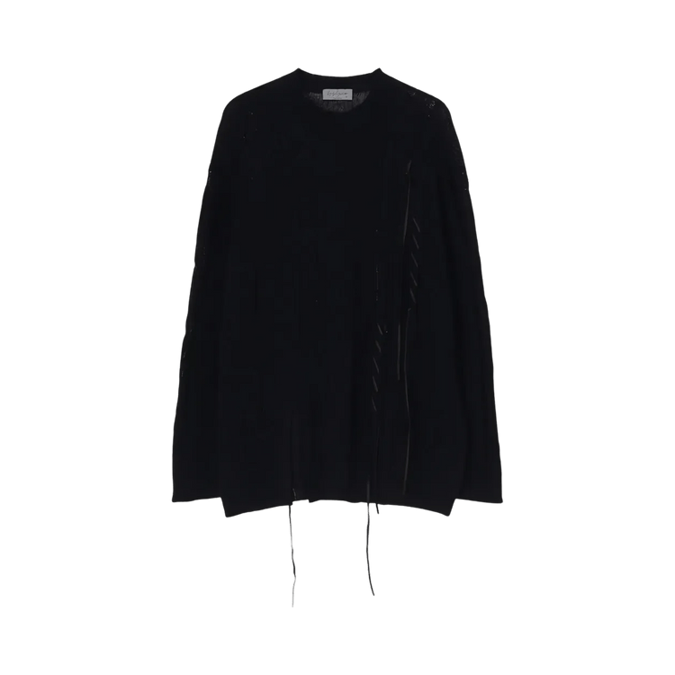 Yohji Yamamoto Pour Homme Round Neck Leather Pullover Top 'Black'