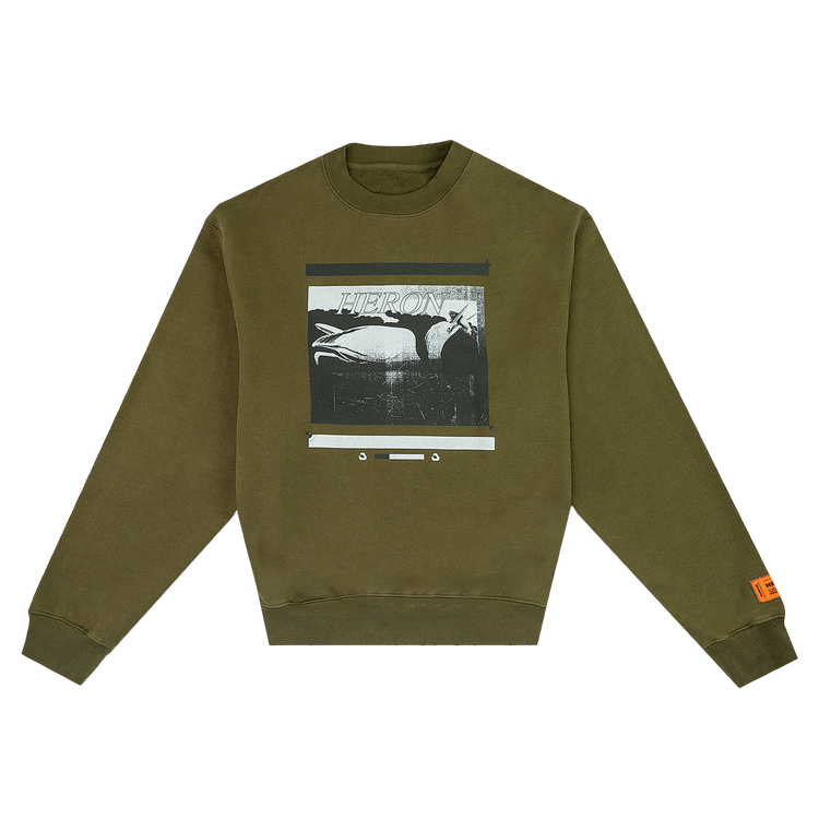 Heron Preston Misprinted Heron Crewneck 'Dark Olive/Black'
